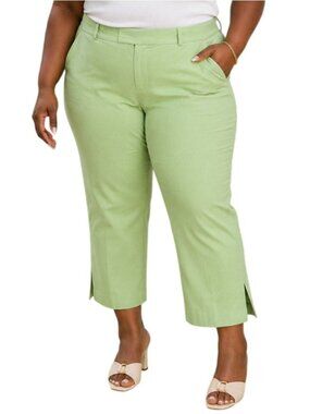 Venezia Plus Size 16 Pants Cropped Green Split Hem Modern Fit Stretch